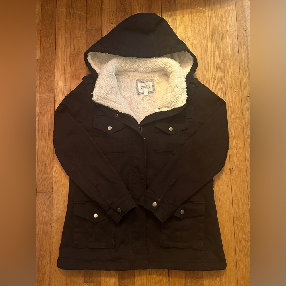 Market & Spruce Women's Black Hooded Jacket w Detachable Hood